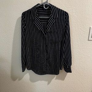 Who What Wear Black Striped Button Down